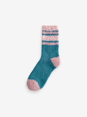Blue/Pink/Ochre Cosy Socks 4 Pack - Image 7 of 9
