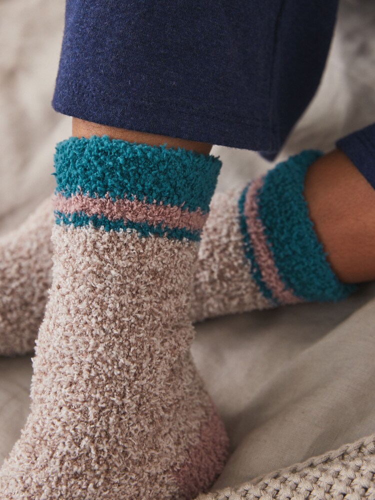 Blue/Pink/Ochre Cosy Socks 4 Pack - Image 9 of 9
