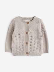 The Little Tailor 100% Cotton Pointelle Knitted Cardigan - Image 1 of 2