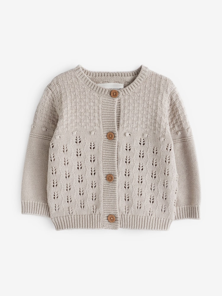 The Little Tailor 100% Cotton Pointelle Knitted Cardigan - Image 1 of 2