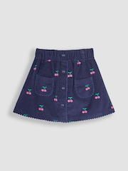 JoJo Maman Bébé Navy Blue Cherry Embroidered Cord Skirt - Image 1 of 4