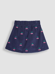 JoJo Maman Bébé Navy Blue Cherry Embroidered Cord Skirt - Image 2 of 4