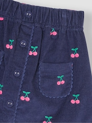 JoJo Maman Bébé Navy Blue Cherry Embroidered Cord Skirt - Image 3 of 4