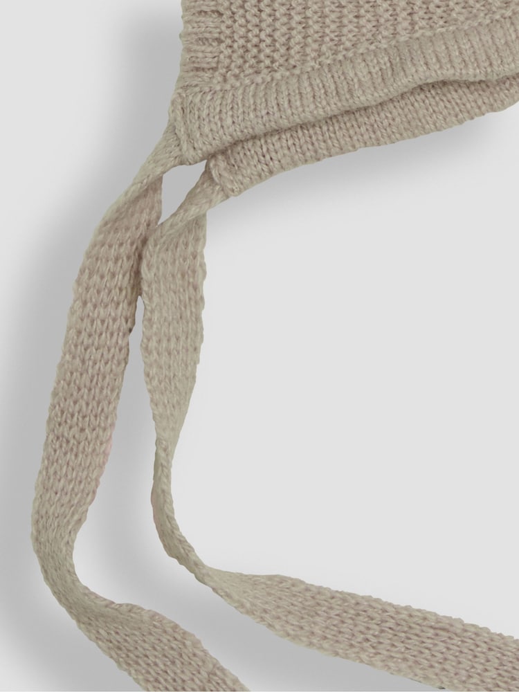 JoJo Maman Bébé Natural Knitted Baby Bonnet - Image 3 of 3 JoJo Maman Bébé Natural Knitted Baby Bonnet - Image 3 of 3