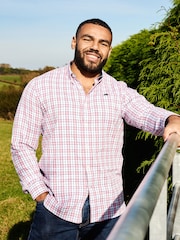 Raging Bull Pink 100% Cotton Long Sleeve Multi Check Poplin Shirt - Image 1 of 8