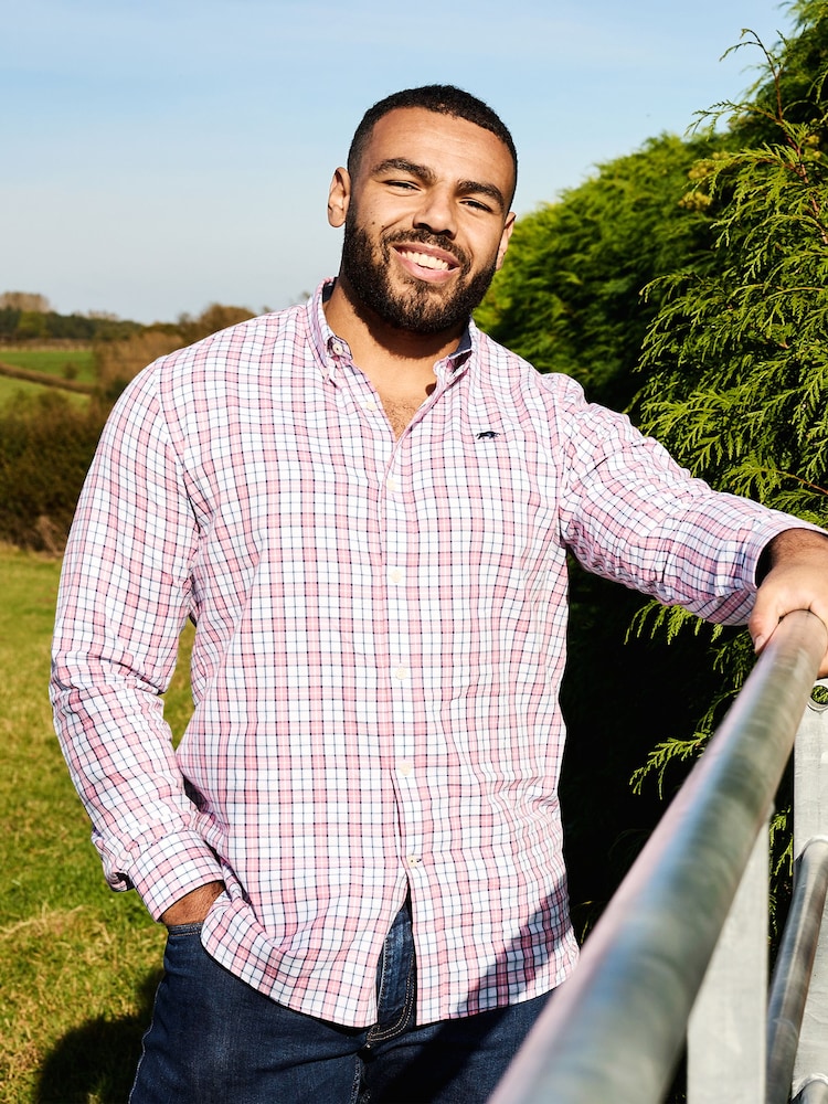 Raging Bull Pink 100% Cotton Long Sleeve Multi Check Poplin Shirt - Image 1 of 8 Raging Bull Pink 100% Cotton Long Sleeve Multi Check Poplin Shirt - Image 1 of 8