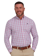 Raging Bull Pink 100% Cotton Long Sleeve Multi Check Poplin Shirt - Image 2 of 8