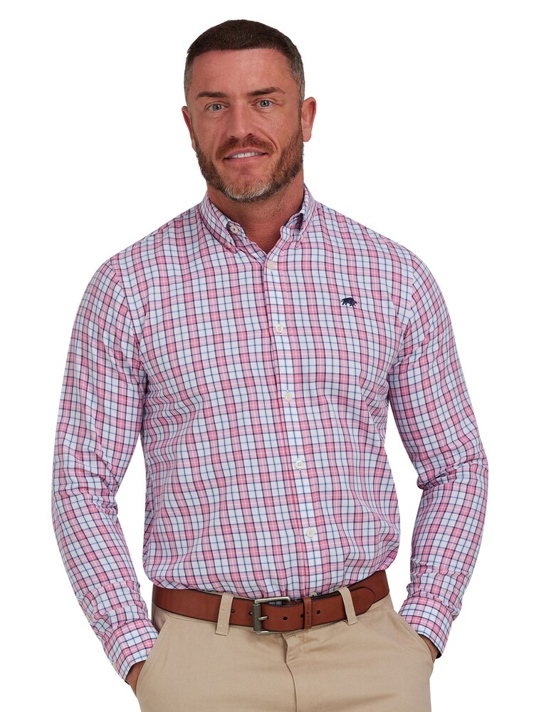 Raging Bull Pink 100% Cotton Long Sleeve Multi Check Poplin Shirt - Image 2 of 8
