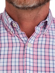 Raging Bull Pink 100% Cotton Long Sleeve Multi Check Poplin Shirt - Image 5 of 8