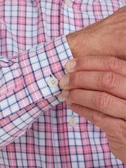 Raging Bull Pink 100% Cotton Long Sleeve Multi Check Poplin Shirt - Image 7 of 8