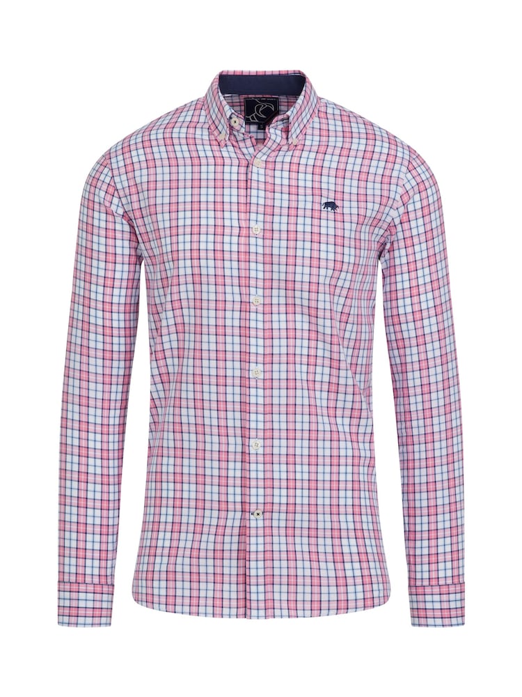 Raging Bull Pink 100% Cotton Long Sleeve Multi Check Poplin Shirt - Image 8 of 8