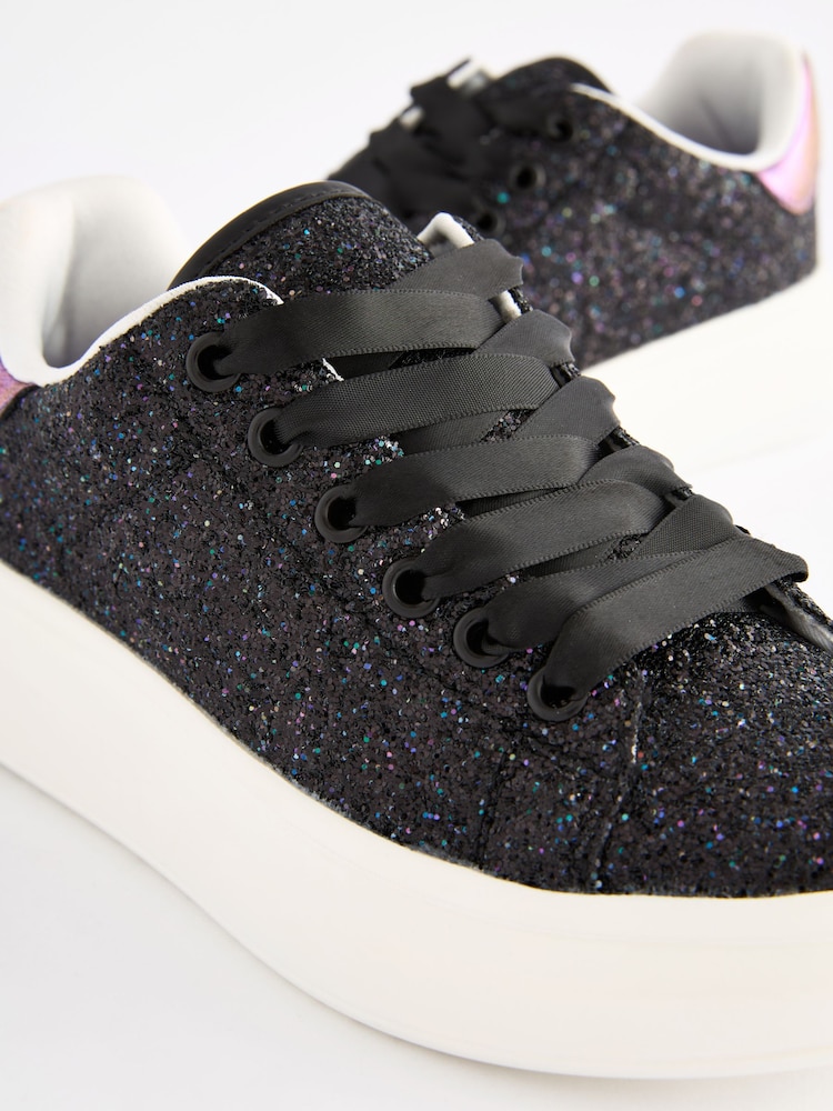 Black Glitter Lace-Up Chunky Trainers - Image 5 of 5