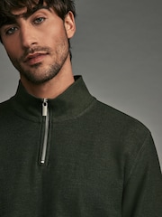 Khaki Green Marl Long Sleeve Textured Quarter Zip Jumper - Image 1 of 8