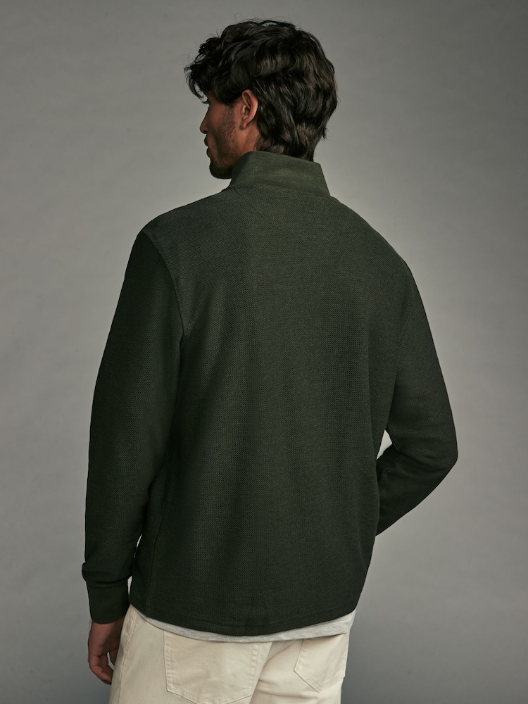 Khaki Green Marl Long Sleeve Textured Quarter Zip Jumper - Image 2 of 8