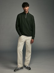 Khaki Green Marl Long Sleeve Textured Quarter Zip Jumper - Image 3 of 8