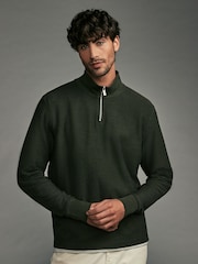 Khaki Green Marl Long Sleeve Textured Quarter Zip Jumper - Image 4 of 8