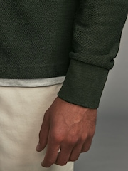 Khaki Green Marl Long Sleeve Textured Quarter Zip Jumper - Image 5 of 8