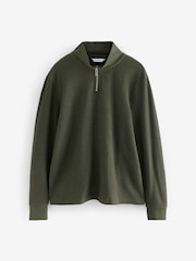 Khaki Green Marl Long Sleeve Textured Quarter Zip Jumper - Image 6 of 8