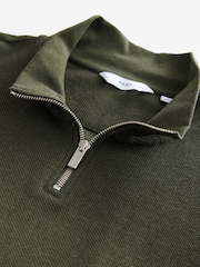 Khaki Green Marl Long Sleeve Textured Quarter Zip Jumper - Image 7 of 8