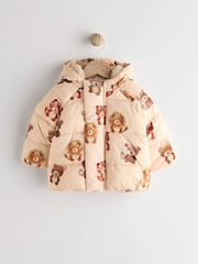 Cream Bear Print Baby Puffer Coat (0mths-2yrs) - Image 1 of 7