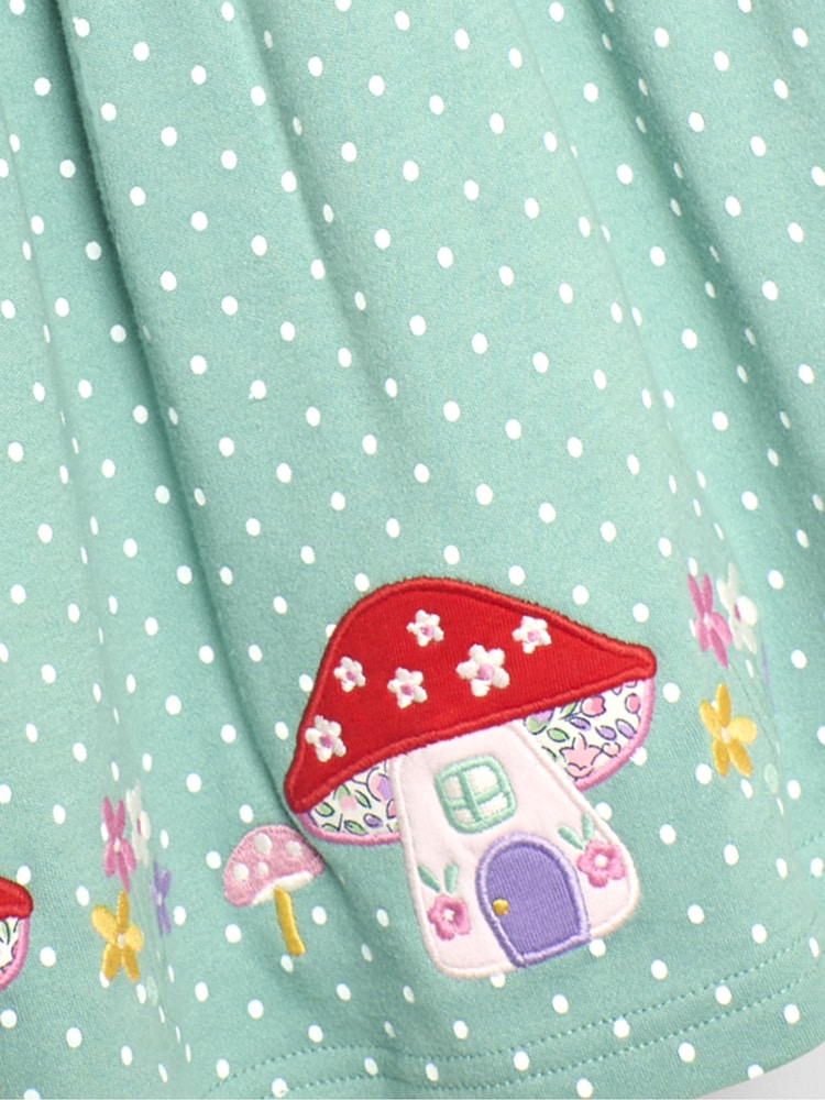 JoJo Maman Bébé Green Fairy & Toadstool Appliqué Button Front Dress - Image 3 of 3