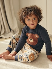 Brown/Cream Bear Single Cosy Fleece Pyjamas (9mths-8yrs) - Image 1 of 8