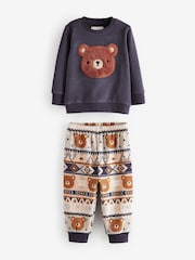 Brown/Cream Bear Single Cosy Fleece Pyjamas (9mths-8yrs) - Image 4 of 8