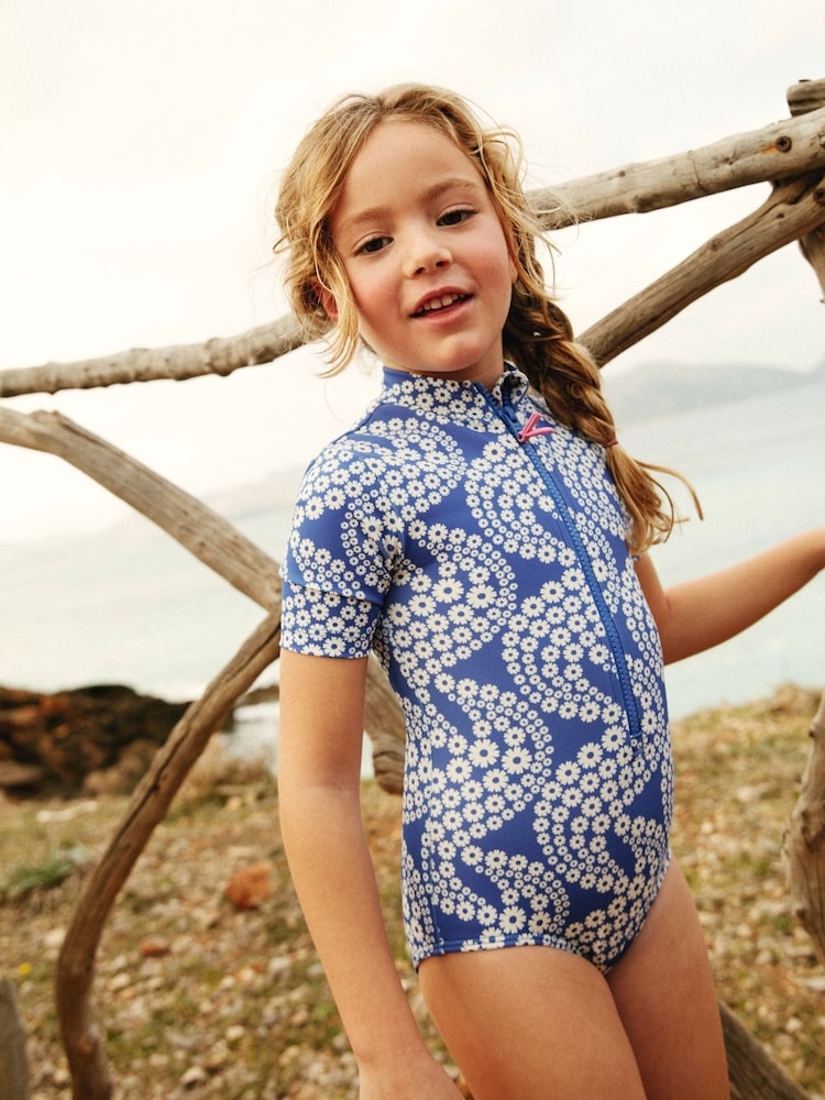 Boden Blue Short-sleeved Swimsuit - Image 1 of 4 Boden Blue Short-sleeved Swimsuit - Image 1 of 4