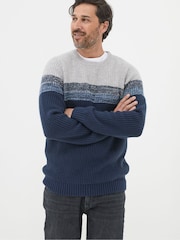 FatFace Hinton Navy Chest Stripe Crew Neck Jumper - Image 1 of 5