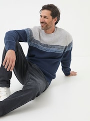 FatFace Hinton Navy Chest Stripe Crew Neck Jumper - Image 3 of 5
