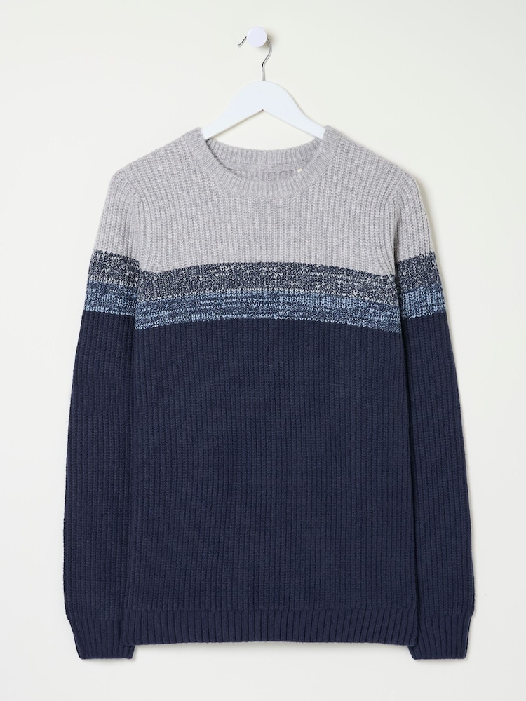 FatFace Hinton Navy Chest Stripe Crew Neck Jumper - Image 5 of 5