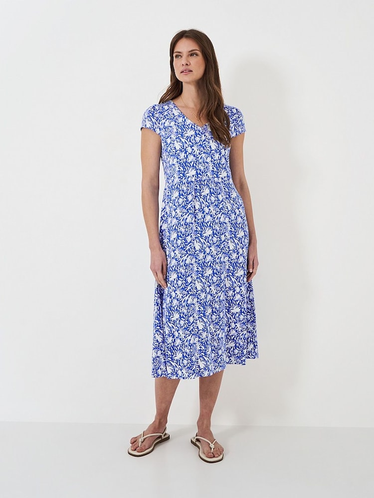 Crew Clothing Blue Mel Floral Short Sleeve Midi Dress - Image 1 of 4 Crew Clothing Blue Mel Floral Short Sleeve Midi Dress - Image 1 of 4