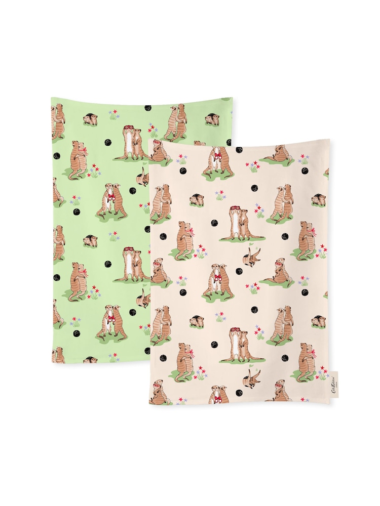 Cath Kidston Meerkats Tea 100% Cotton Towels Set Of 4 - Image 1 of 2