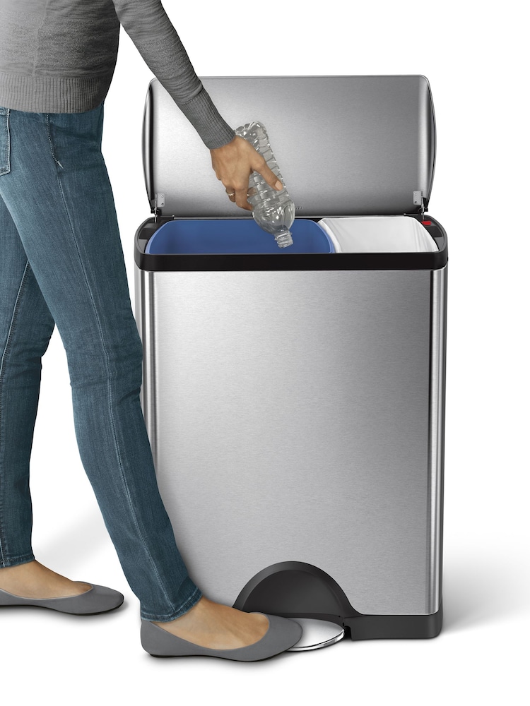 simplehuman Brushed Steel 46L Rectangular Recycler Bin - Image 1 of 5