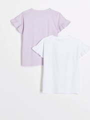 River Island Purple Girls 100% Cotton Tres Chic Frill T-Shirts 2 Pack - Image 2 of 4