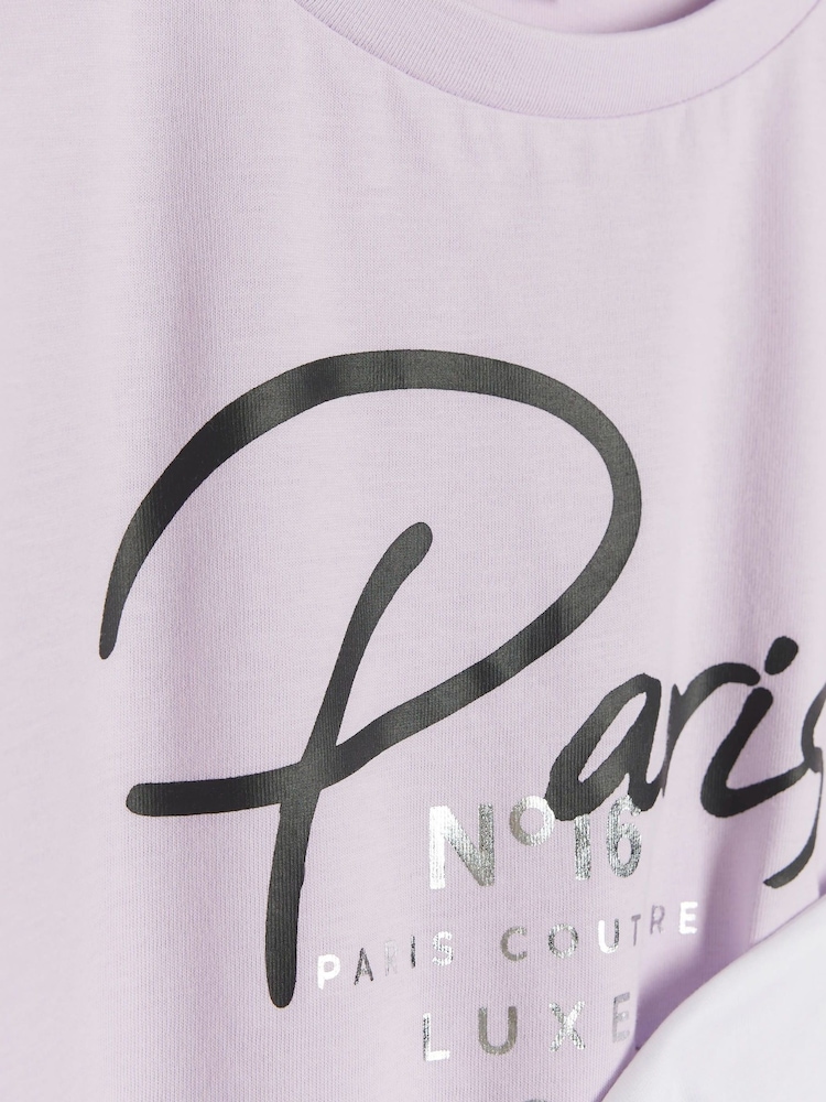River Island Purple Girls 100% Cotton Tres Chic Frill T-Shirts 2 Pack - Image 4 of 4 River Island Purple Girls 100% Cotton Tres Chic Frill T-Shirts 2 Pack - Image 4 of 4