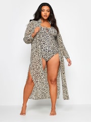 Yours Curve Animal Longline Leopard Print Beach Shirt - Image 1 of 5