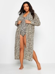 Yours Curve Animal Longline Leopard Print Beach Shirt - Image 2 of 5