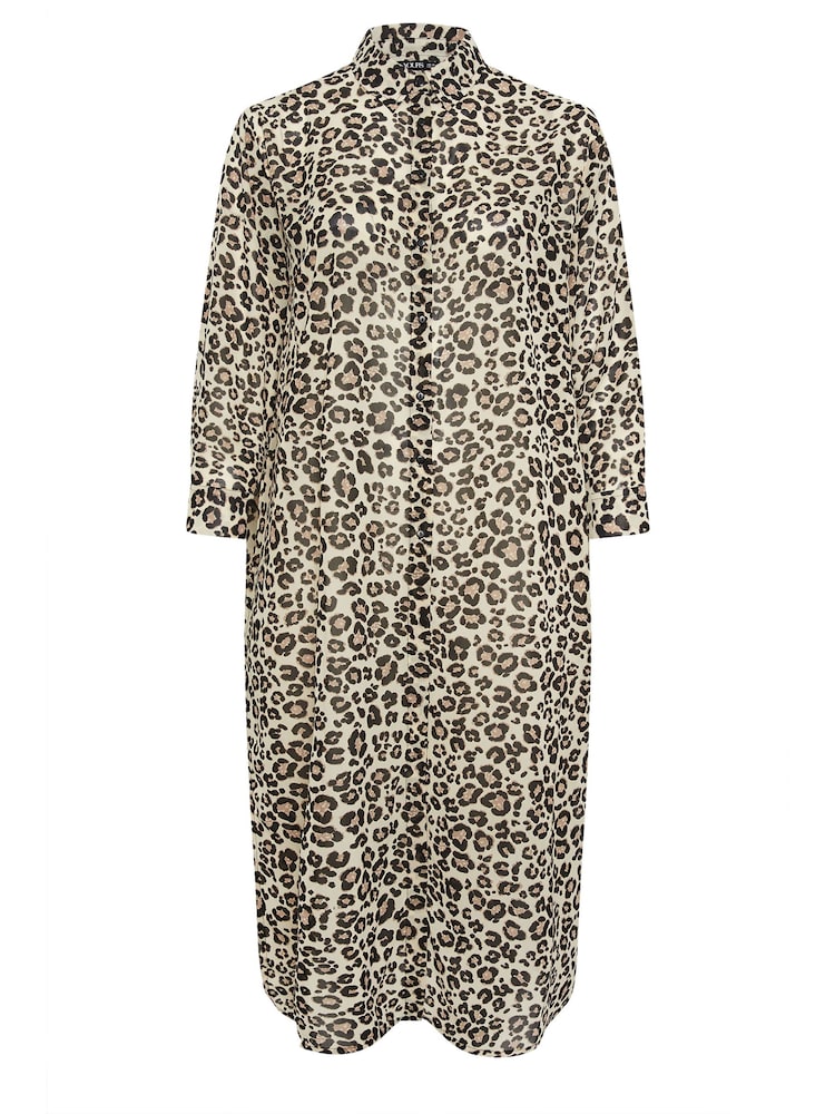 Yours Curve Animal Longline Leopard Print Beach Shirt - Image 5 of 5
