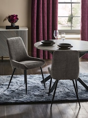 Set of 2 Textured Chenille Light Grey Hamilton Black Leg Quilted Dining Chairs - Image 1 of 9