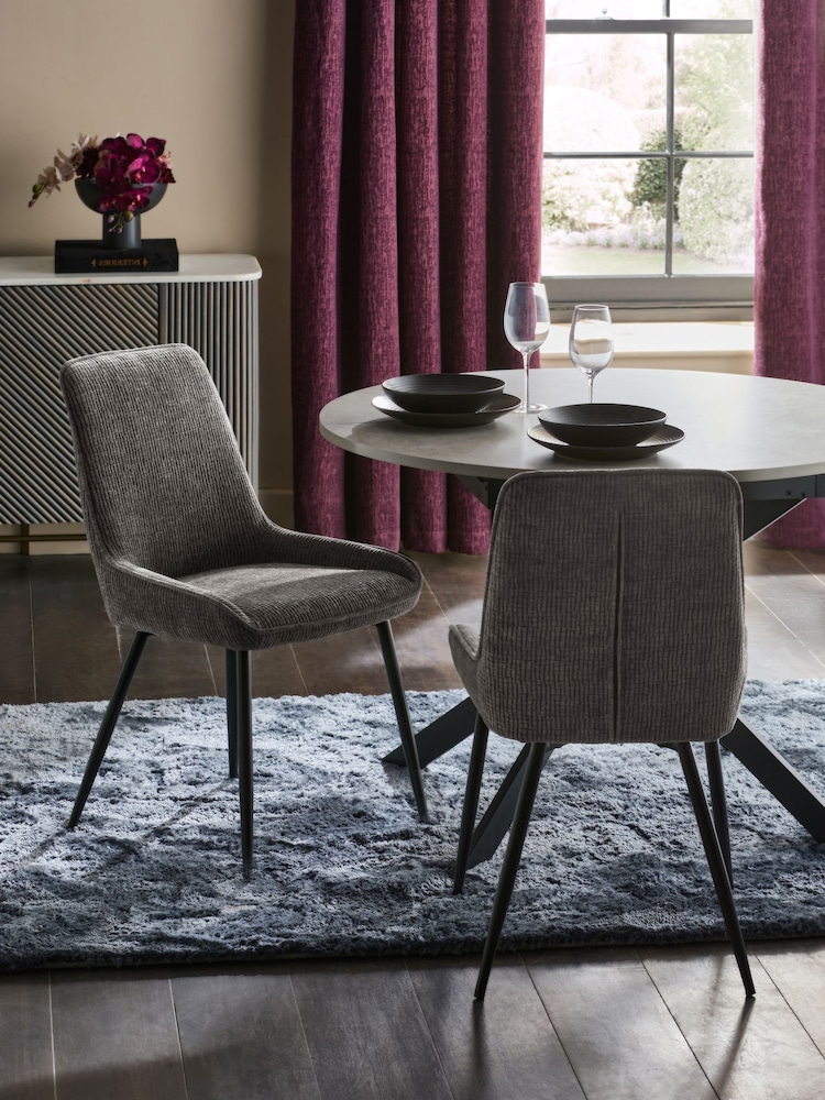 Set of 2 Textured Chenille Light Grey Hamilton Black Leg Quilted Dining Chairs - Image 1 of 9
