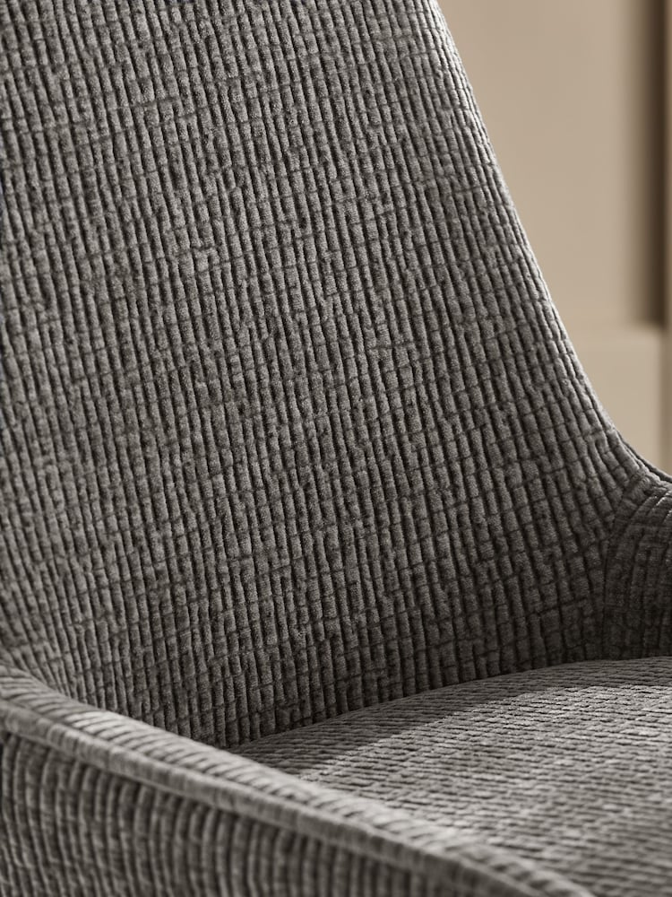 Set of 2 Textured Chenille Light Grey Hamilton Black Leg Quilted Dining Chairs - Image 2 of 9
