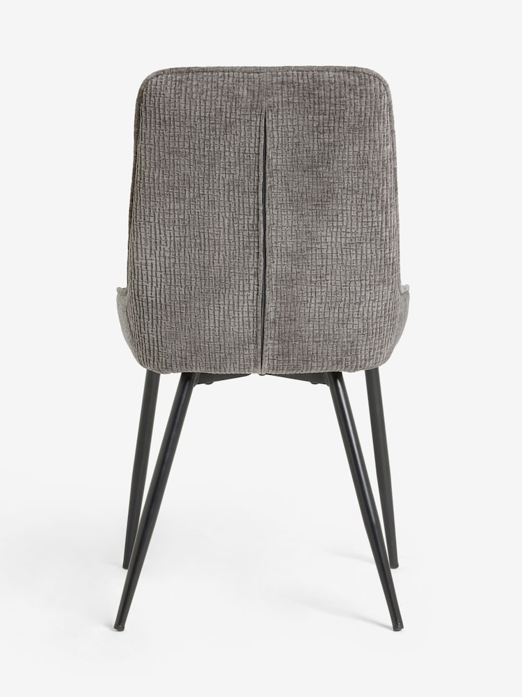 Set of 2 Textured Chenille Light Grey Hamilton Black Leg Quilted Dining Chairs - Image 8 of 8