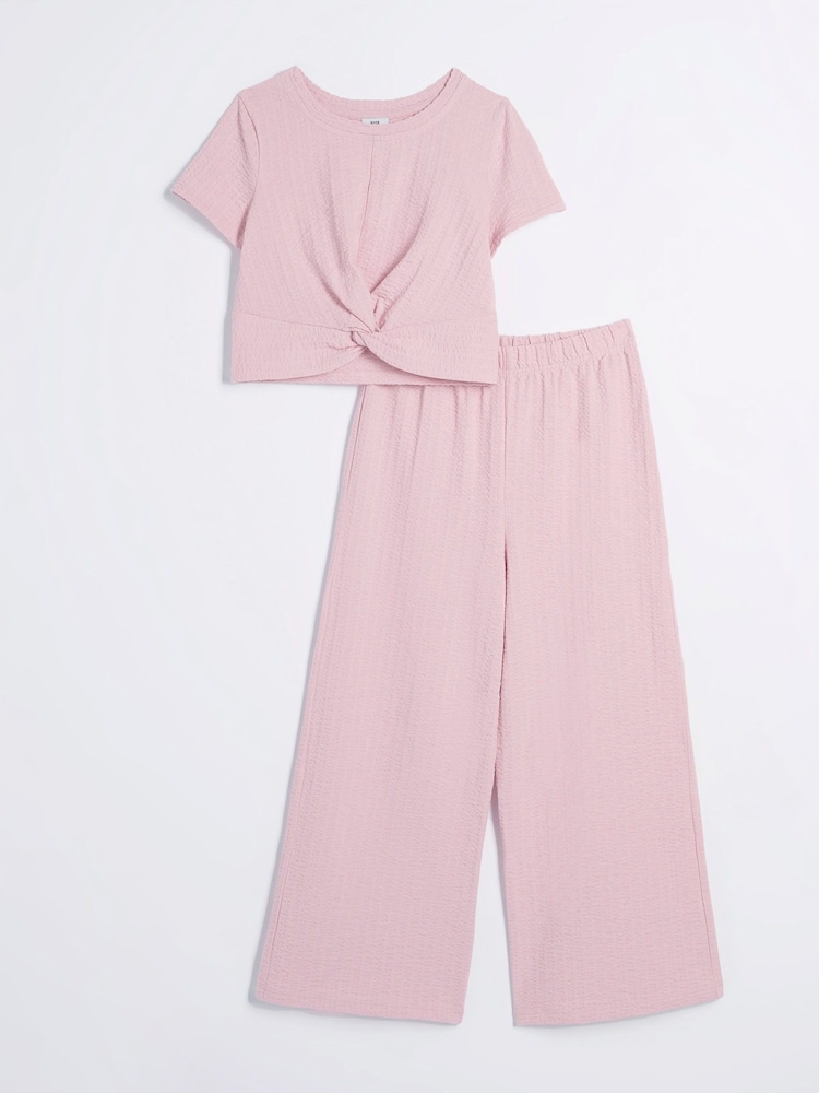 River Island Pink Girls Wrap Top and Palazzo Trousers Set - Image 1 of 5 River Island Pink Girls Wrap Top and Palazzo Trousers Set - Image 1 of 5
