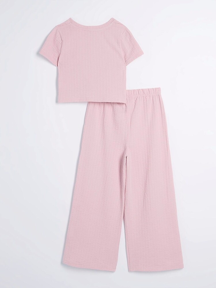 River Island Pink Girls Wrap Top and Palazzo Trousers Set - Image 2 of 5 River Island Pink Girls Wrap Top and Palazzo Trousers Set - Image 2 of 5