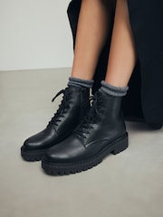 Black Premium Leather Lace-Up Boots - Image 1 of 12