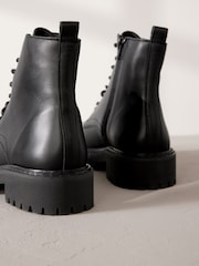 Black Premium Leather Lace-Up Boots - Image 10 of 12