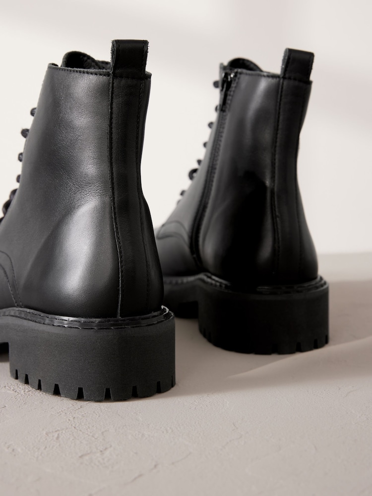 Buy Black Premium Leather Lace-Up Boots from Next USA display picture 1