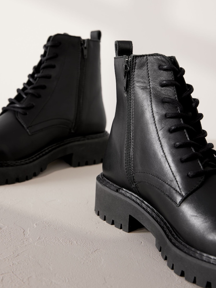 Black Premium Leather Lace-Up Boots - Image 12 of 12