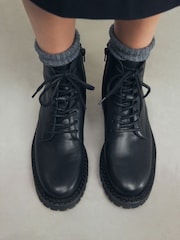 Black Premium Leather Lace-Up Boots - Image 4 of 12